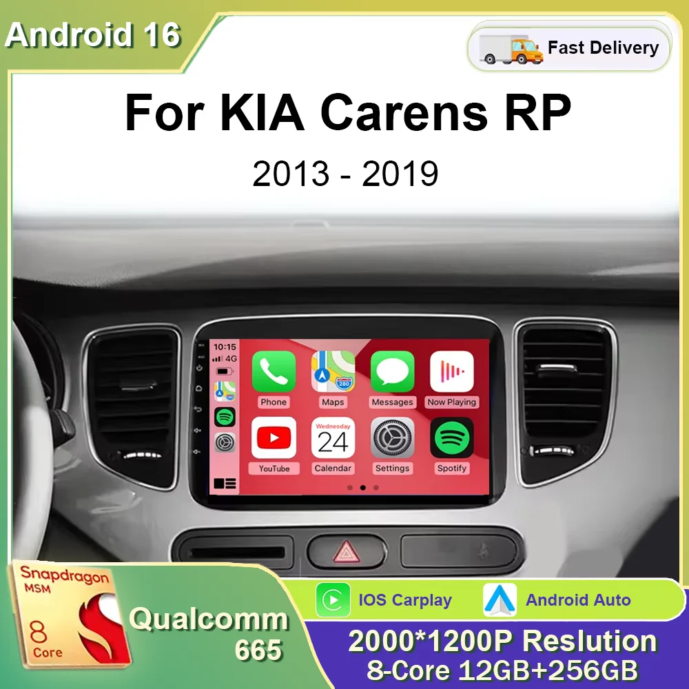 Radio para Auto Android 16 para KIA Carens Rondo RP 3 III 2013-2019, Unidad Principal con GPS, Bluetooth, Carplay Inalámbrico, Estéreo para Auto, 4G LTE, Multimedia, DSP
