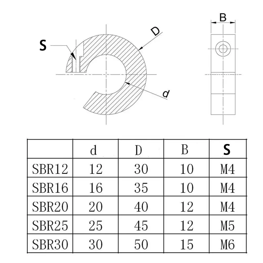 4pcs SBR12 SBR16 Linear Rail Stop Collars Aluminum Alloy Shaft Limit Fixing Rings CNC Parts Tool Linear Rail Shaft Stop Collars