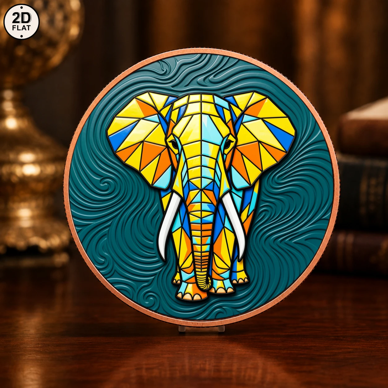 1pc 1oz .999 Fine Copper Colorful Mosaic Elephant Challenge Coin Geometric Art Commemorative Coin Gift for Abstract Art Lovers
