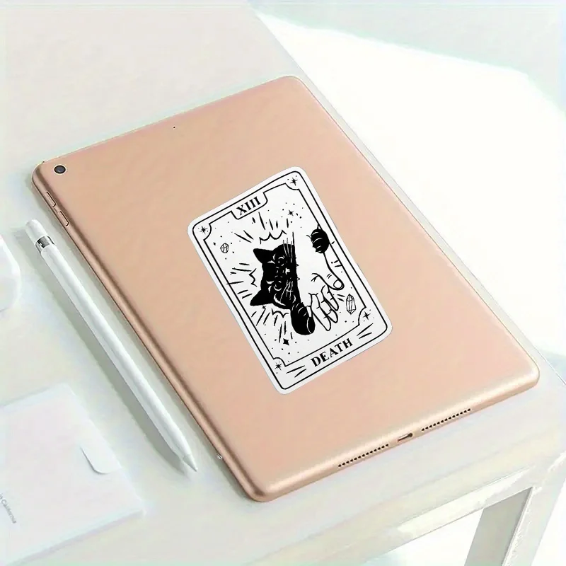 ملصق THALO Death Card Black Cat - ديكور قوطي مقاوم للماء من الفينيل قابل لإعادة الاستخدام #3