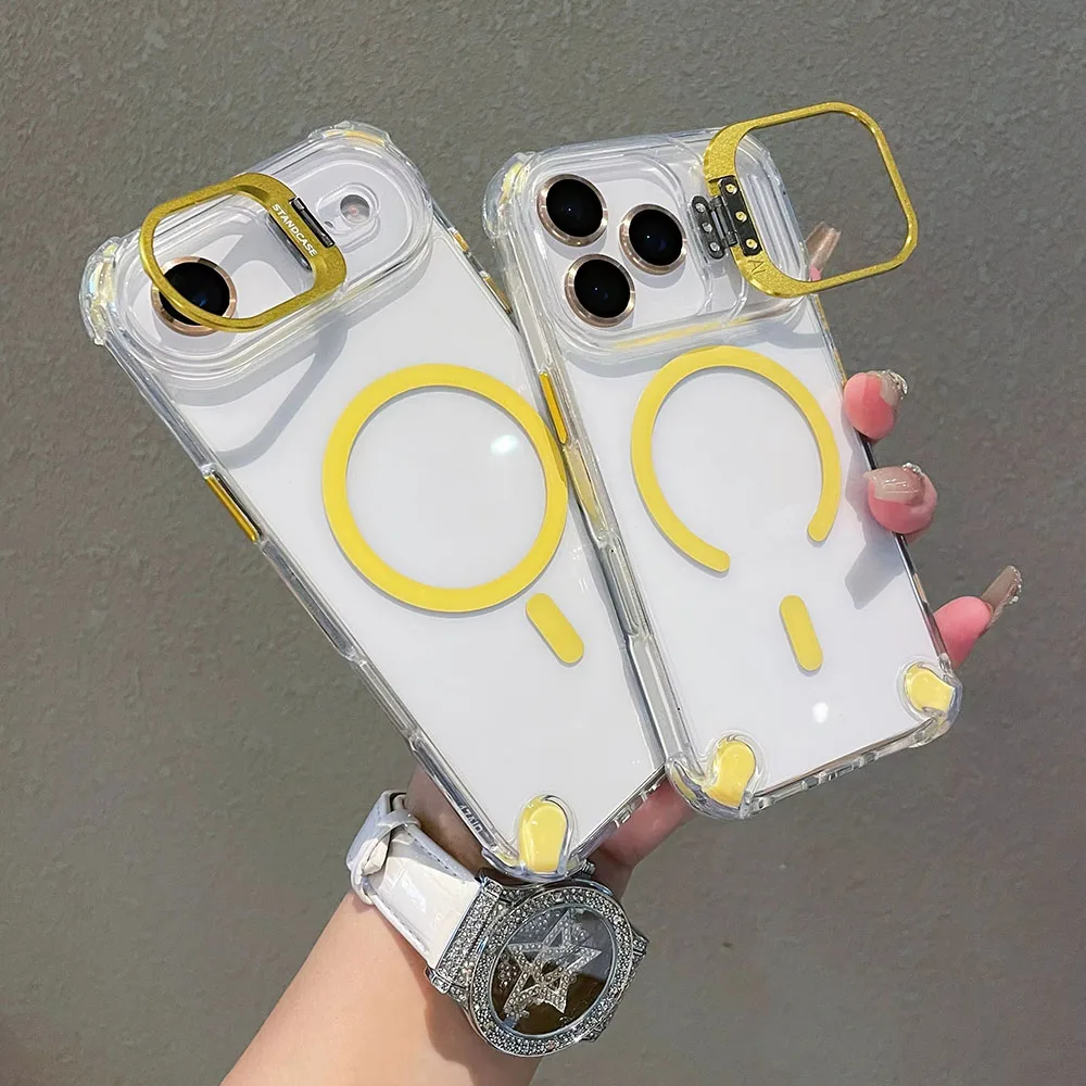 

Чехлы для iPhone 17, 16, 15, 14, 13, 12 Pro Max, 11 Air с поддержкой MagSafe, стеклянной защитой объектива и магнитной подставкой, ударопрочные