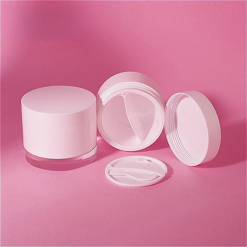 

PP Double Grid Cream Jar 50g+50g with Spoon, Refillable Day Night Face Cream Pot, Empty Mask & Eye Cream Storage Container