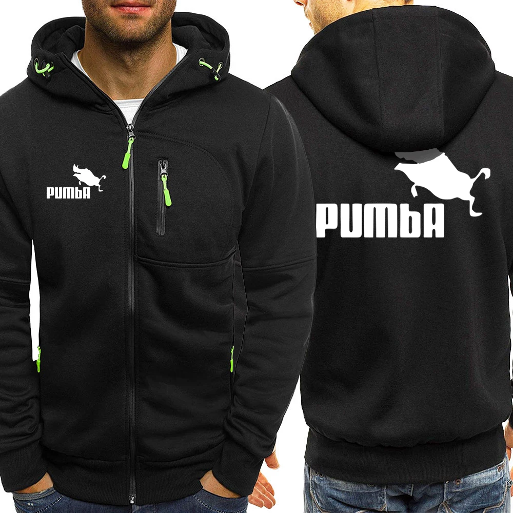 Pumba Logo Funny Jumping Boar Sweatshirt Men Funny Casual Wear Pocket Hoodies Casual Winter Fleece Zip Up Clothes Zipper Hoody