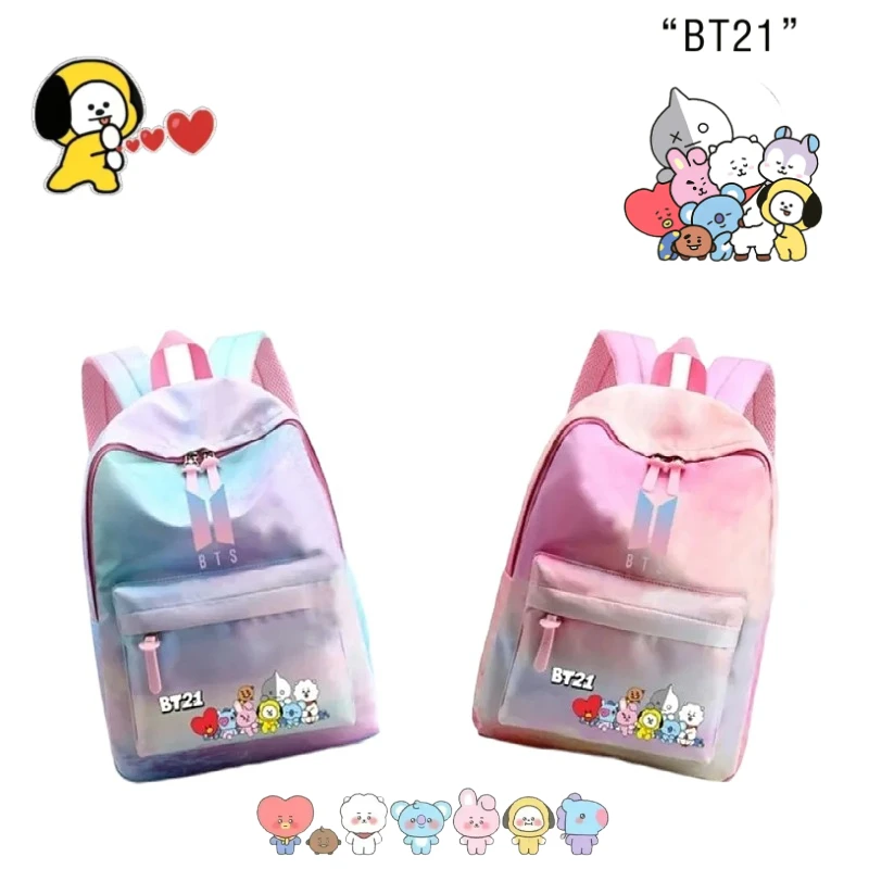 

BT21 anime cartoon cute student gradient colour school bag creative BTS Kawaii girls laptop storage travel backpack support gift