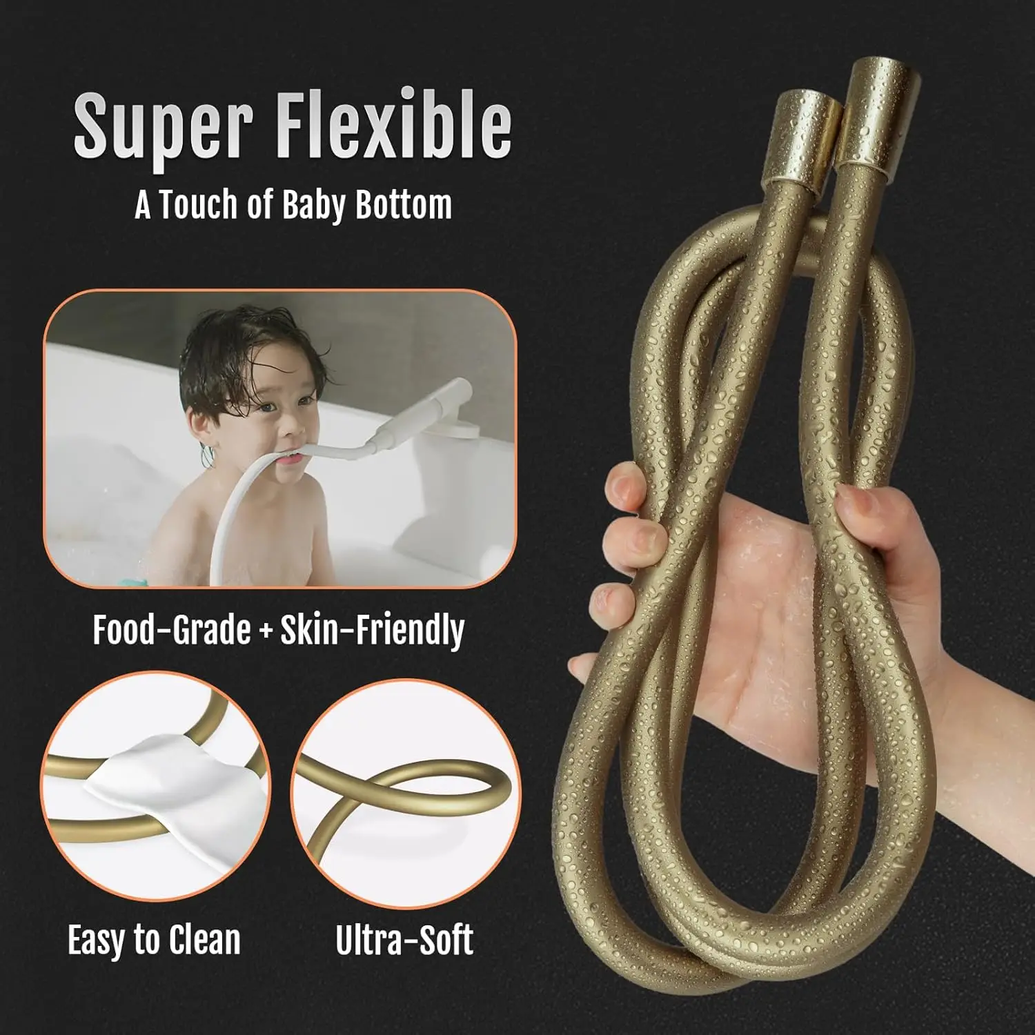 Briskspring 1.5m/1.75m Silicone Handheld Shower Head Shower Hose NSF cUPC Certified Super Flexible Anti-Twist Plumbing Pipe