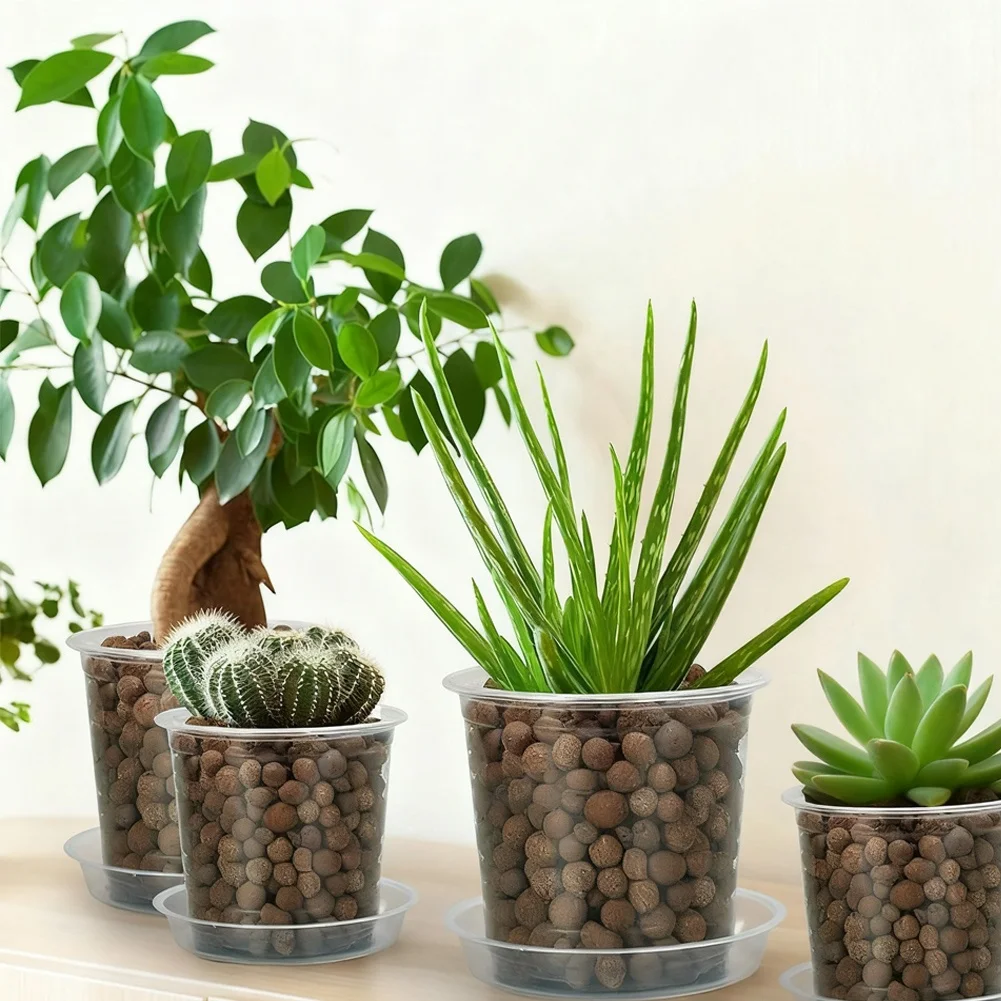 25 Pcs Clear Plastic Nursery Pots with Drainage Holes and Saucers for Indoor and Outdoor Plants 35 to 7 Inches