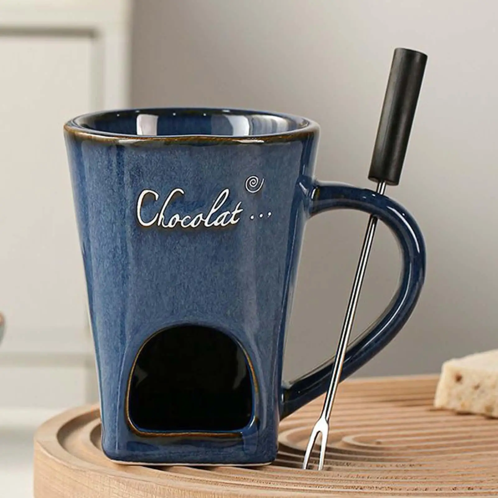 

Chocolate Fondue Cup 130ml Melting Pot with Fork Chocolate Ceramic Fondue Mugs for Home Kitchen Restaurant Camping Adults Family