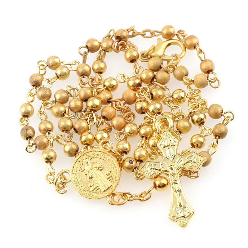 الأزياء سانتا ماريا صورة مربع الصلاة حبة قلادة مع الفولاذ المقاوم للصدأ الصليب قلادة الذهب/الفضة سحر المجوهرات للرجال/النساء #1