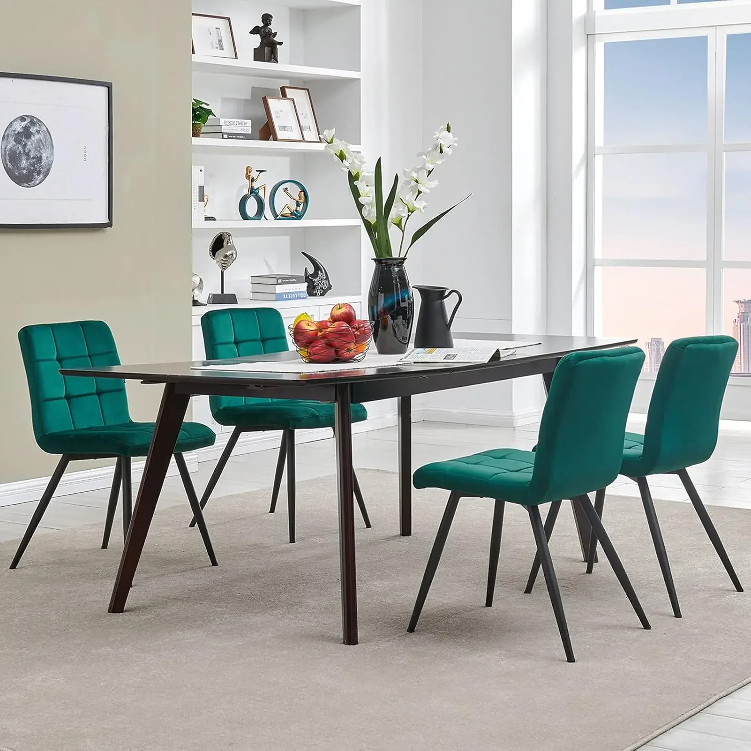 Velvet Dining Chairs Set of 4,Mid Century Modern Dining Room with Metal Chairs Side Reading Cha