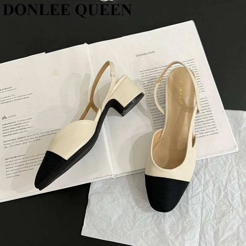 Classic Mixed Color Slingback Sandals Women Elastic Band Back Strap Flats Mules New Brand Design Heels Pumps Female Office Mujer