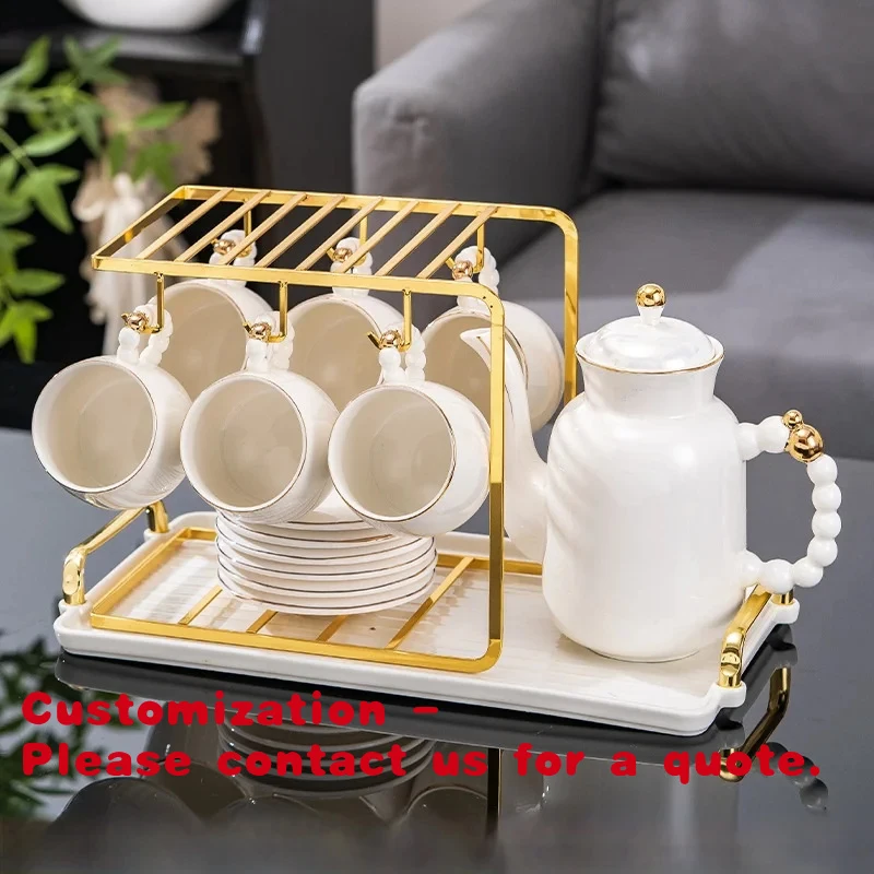 custom.Light Luxury High-End Ceramic 300ml High Temperature Resistant Tea Set with Teacup and Saucer Minimalist Design Home