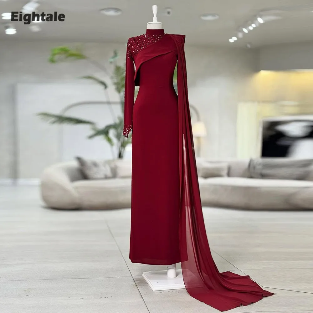 

Eightale арабское вечернее платье с высоким воротом и бисером, платье для выпускного вечера, бордовое платье длиной до пола, мусульманское платье русалки для свадебной вечеринки