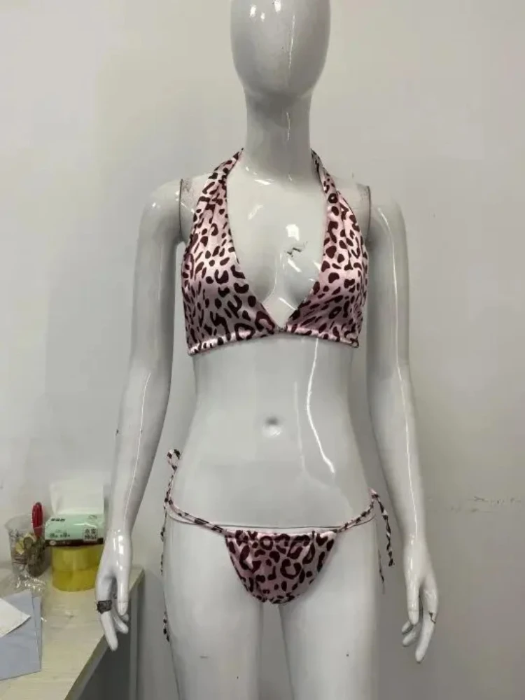 

Модные классические треугольные пляжные бикини с высокой талией и разрезом в стиле Харадзюку, эстетические купальники с леопардовым принтом и принтом тай-дай для женщин