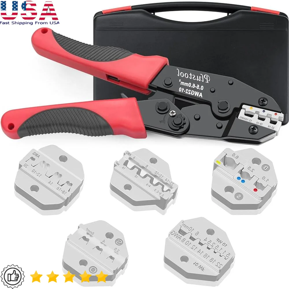 

6 шт., набор инструментов для обжима с храповым механизмом, термоусадочная изоляция, неизолированные клеммы, прецизионный эргономичный дизайн, регулируемый