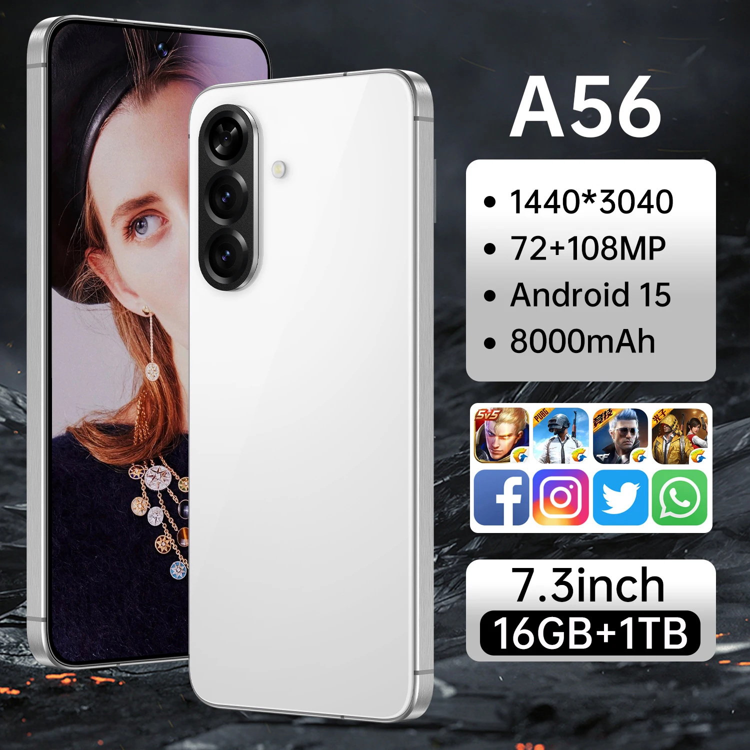 

Global Edition A56 2026 New 7.3inch Android 15 Original Smart Dual Card 8000mAh Battery Facial Recognition Function