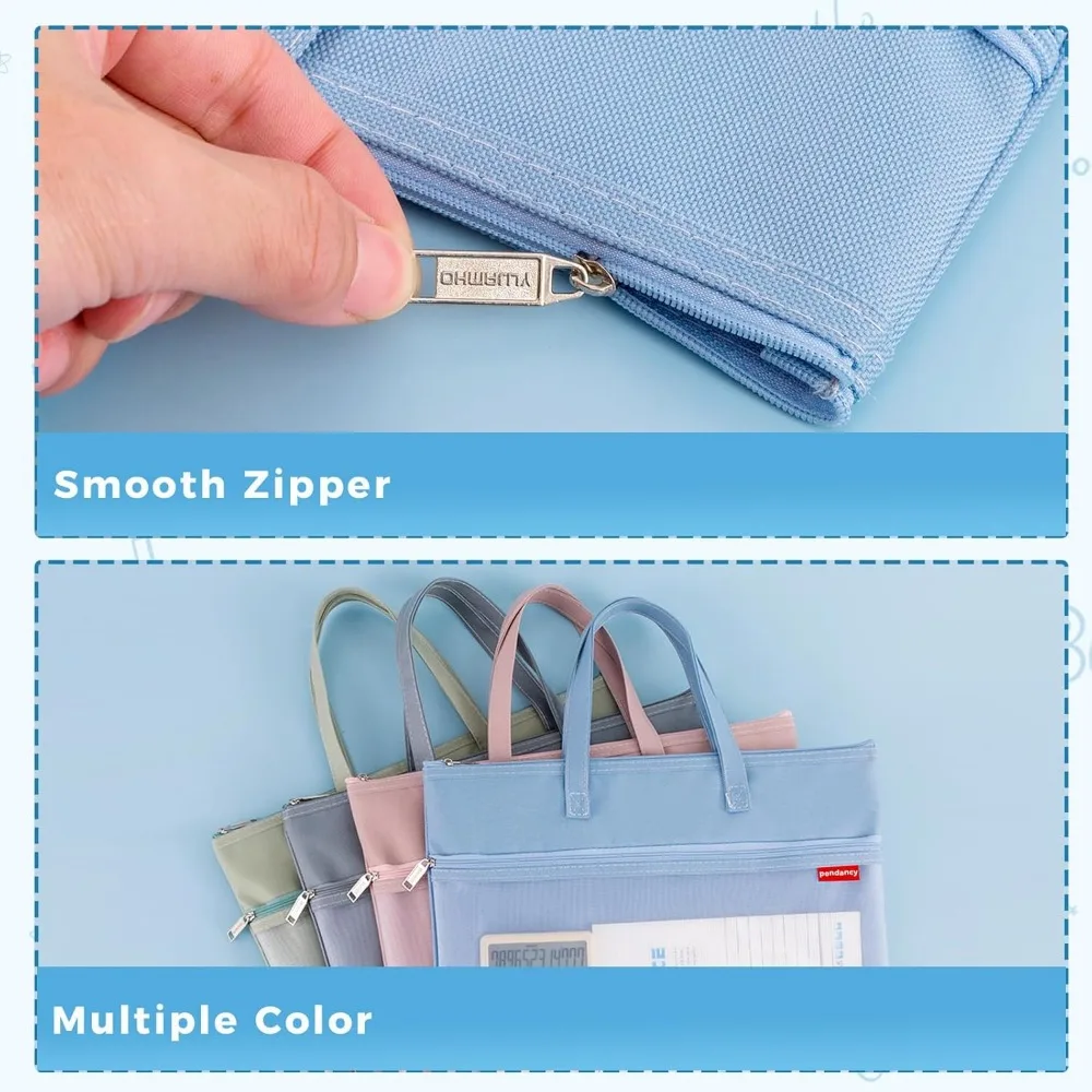 Pendancy Mesh Zipper Pouch A4 Size, Large Double Pocket Waterproof File Bag with Handle, 11x13.8 in Foldable Document Storage fo