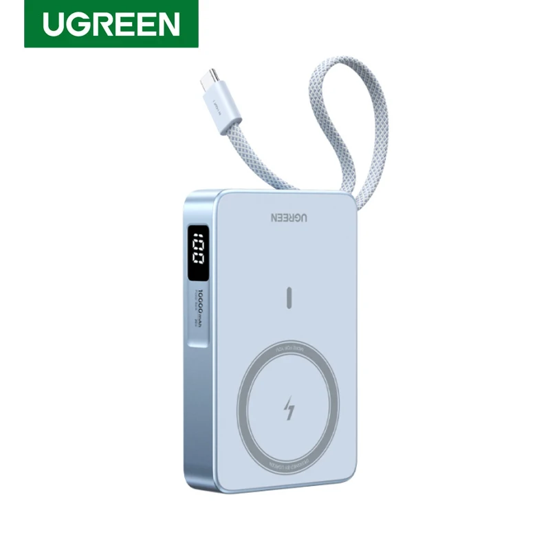 

UGREEN 10000mAh Qi 30W Power Bank 10000mAh Wireless Fast charging MagFlow Powerbank Built in Type-C Cable for iPhone 17 Series