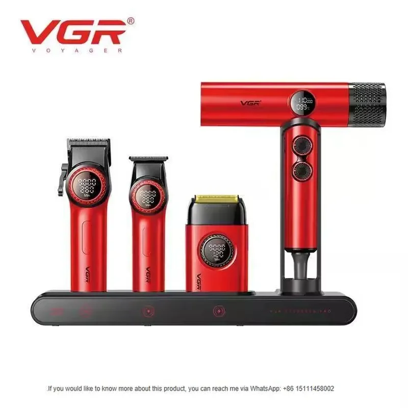 Original VGR STEPLERSS RPO 4 in 1 Sets Professional Barber Combo BLDC 9000RPM Hair Clipper Trimmer High Speed Hair Dryer
