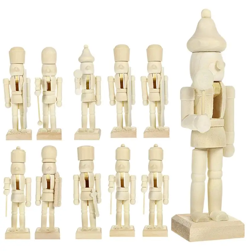 

12pcs Wooden Crafts DIY 12CM Nutcracker Soldier Shape Puppet Handmade New Household Craft Decoration Unfinished Nutcracker