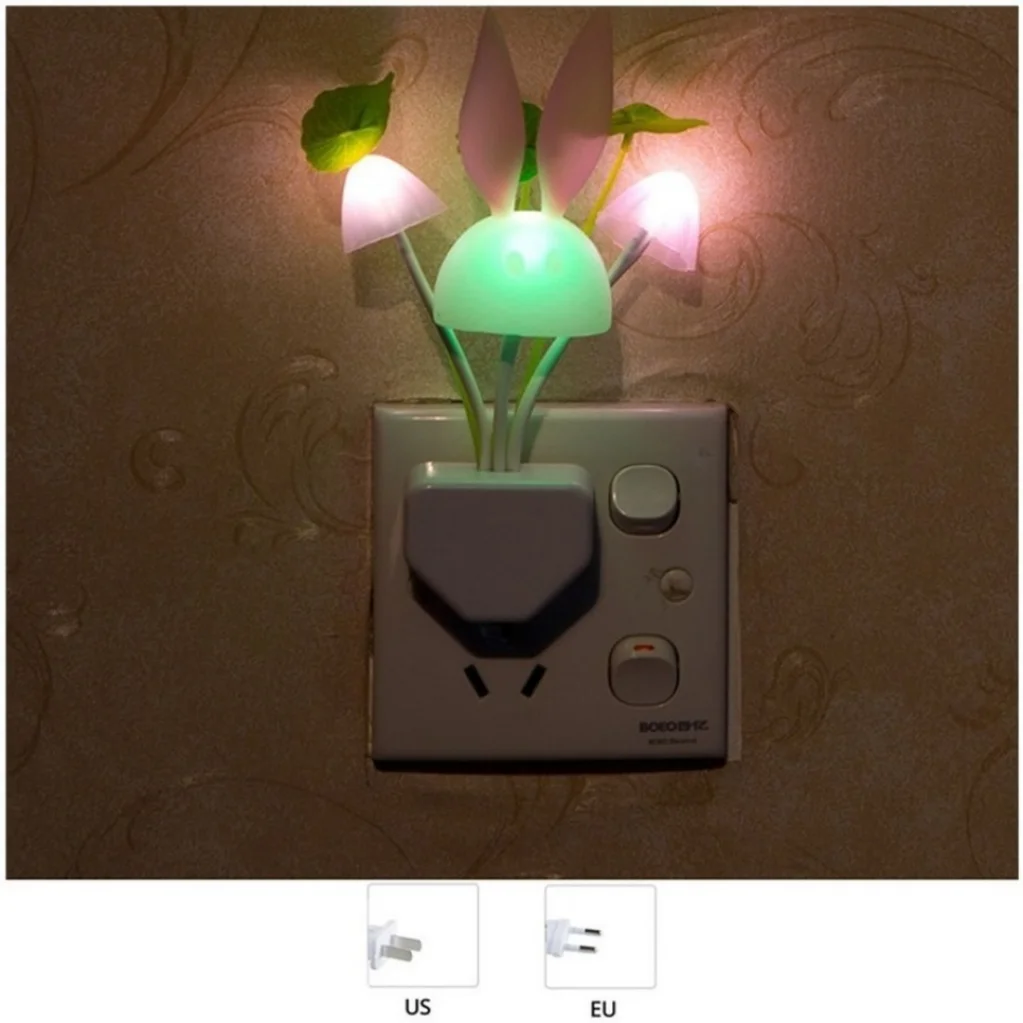 LED Night Light Light-control Sensor Colorful Lotus Leaf Mushroom Lamp Romantic Night Lighting for Home Art Decor US/EU Plug