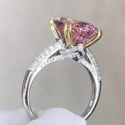 Luxury Oval 4ct Pink zircon cz Ring S925 Sterling Silver Engagement Wedding band Rings for Women Bridal Party Jewelry Gift