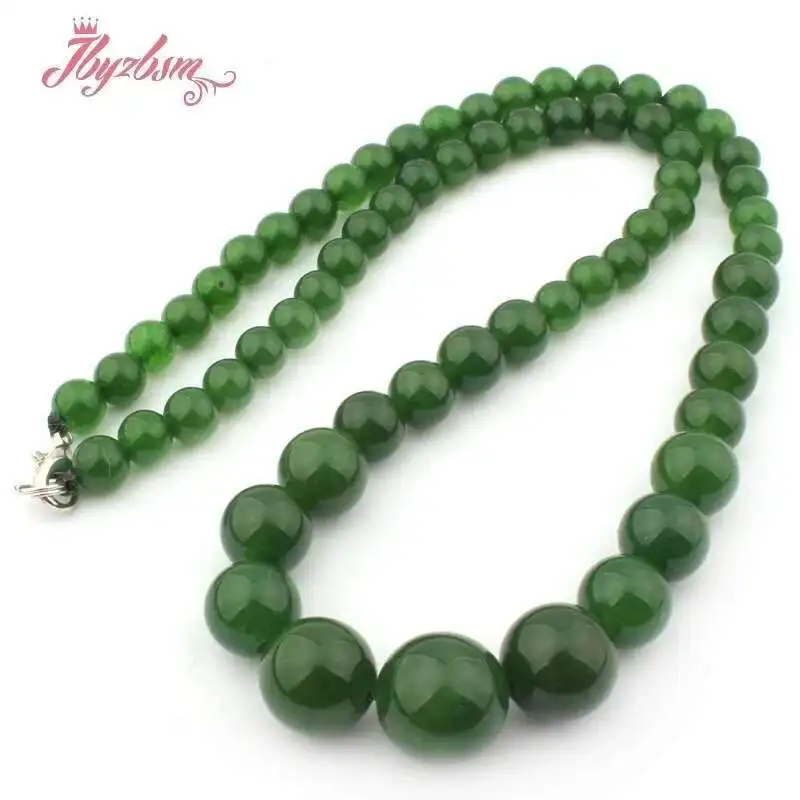 

6mm-14mm Round Jade Graduated Necklace Smooth Stone Beads For Fashion Style Jewelry Making Women Gift Necklace 17 Inches