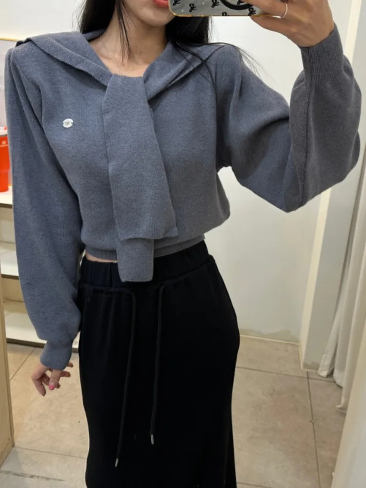 

Шикарный осенне-зимний длинный вязаный свитер ort Sve, женский однотонный свитер с воротником-стойкой для похудения, повседневная мода