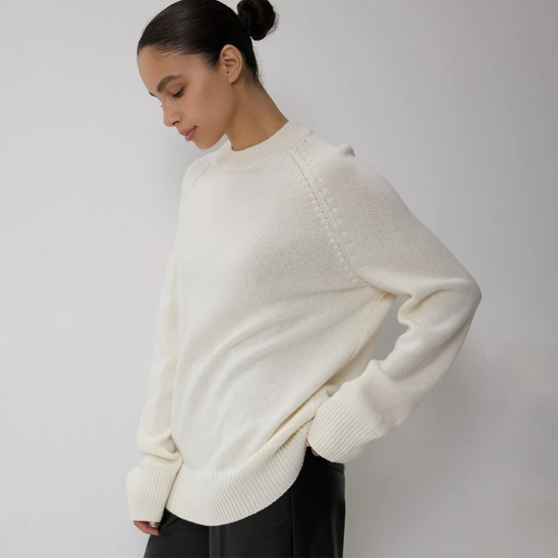 

TARUXY Loose Knitted Pullover Sweater Women's Round Neck Long Sleeve Solid Spliced Top Autumn Winter Fashion Commuting Clothing