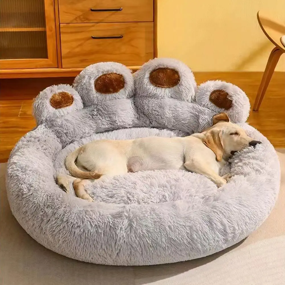 Pet Nest Plush Bed Premium Cotton Filling Pet Bed Cozy Paw-shaped Pet Bed with Fluffy Plush for Cats for Warmth for Ultimate