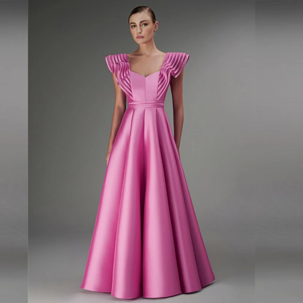 Jiayigong  Satin Ruched  A-line Square Neck Bespoke Occasion Gown Long Dresses Saudi Arabia