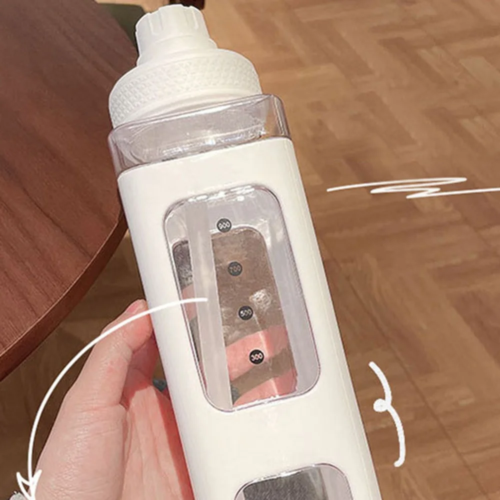 Simple Square Large Capacity Cup Plastic Bottle With Cover Transparent Cold Drink Milk Juice Cup Transparent Water Bottles