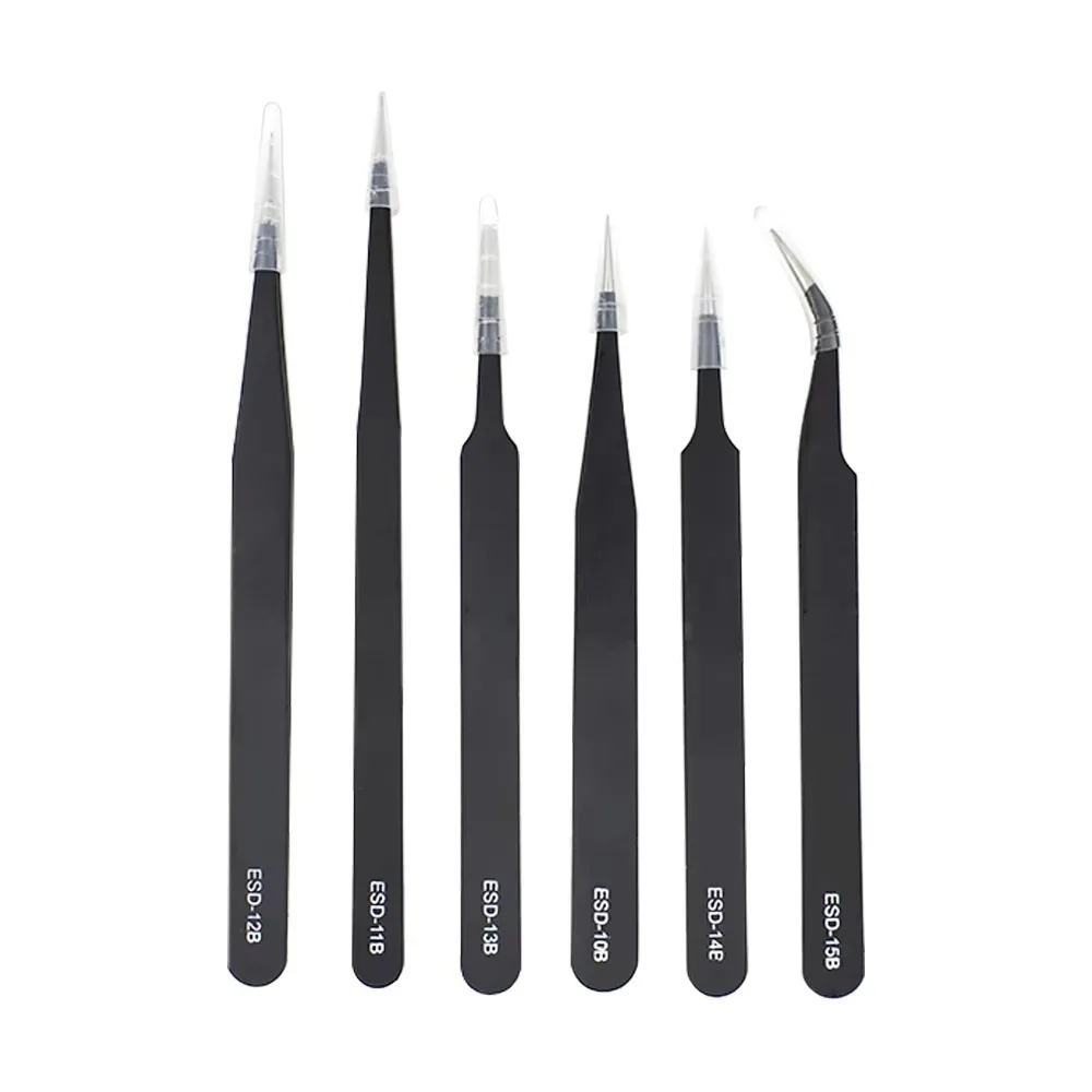 6pcs ESD Anti-Static Stainless Steel Tweezer Set Tweezers Maintenance Tools Kit