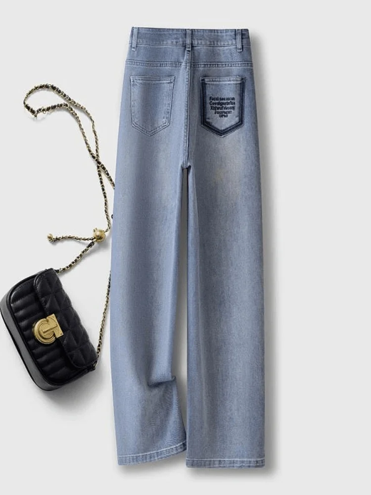 

Женские джинсы Ele с вышивкой, широкие, с высокой талией, прямые, длинные, летние, 2024, новые, повседневные, свободного кроя, из денима