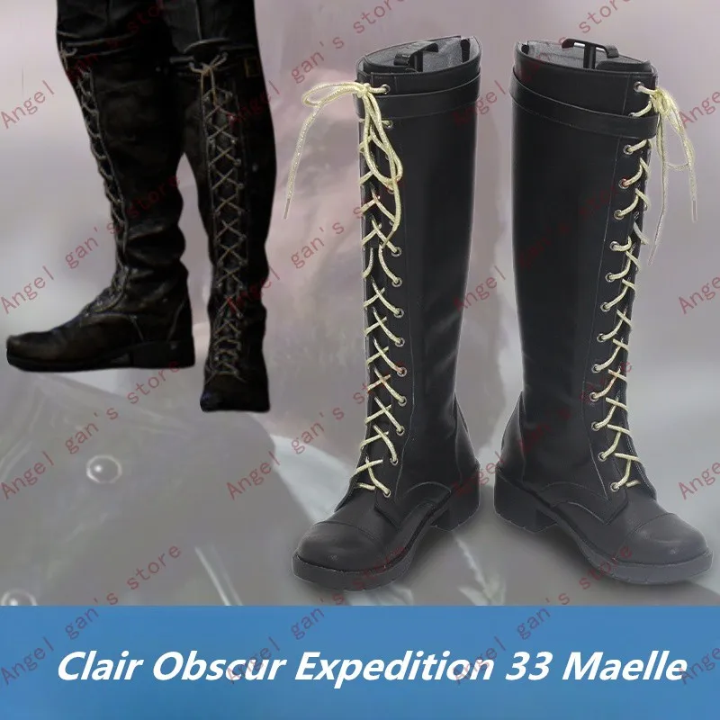 

Clair Obscur Expedition 33 Maelle Cosplay Costume Shoes Black Handmade Faux Leather Halloween Party Boots