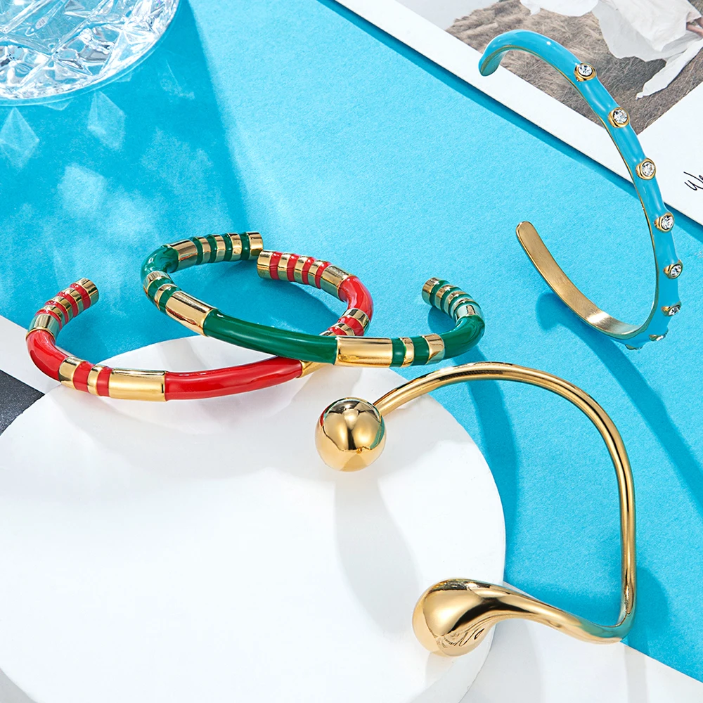 

New Design Bangles Stainless Steel Bracelet Ladies Epoxy Glue Three-dimensional Zirconia Jewelry Factory Wholesale Custom