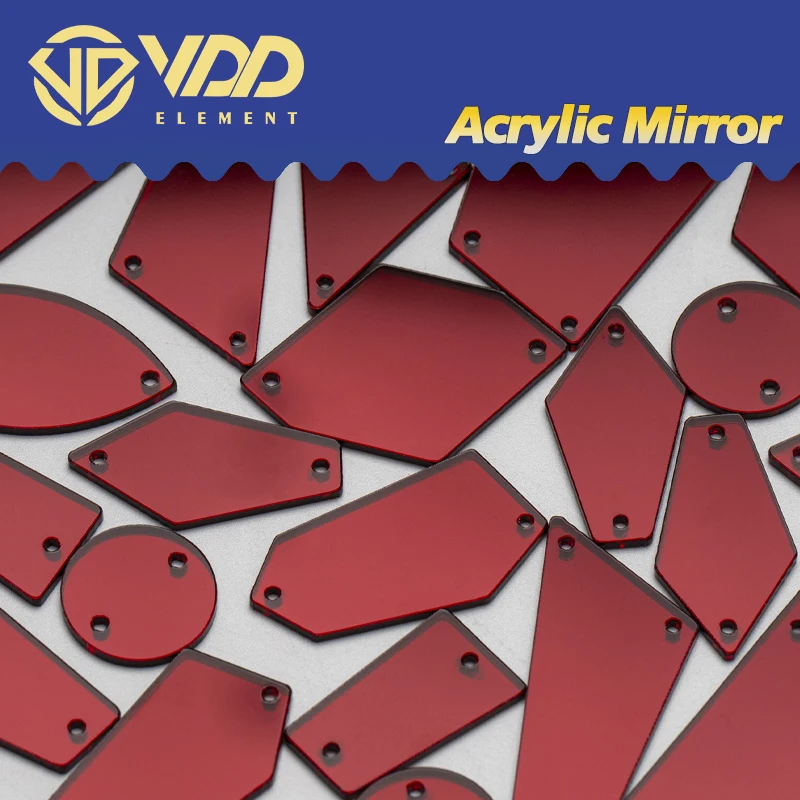 VDD 60/200Pcs Burgundy Mix Size Acrylic Mirror Sewing Flatback Sew On Rhinestones For DIY Crafts Clothes Garment Decorations