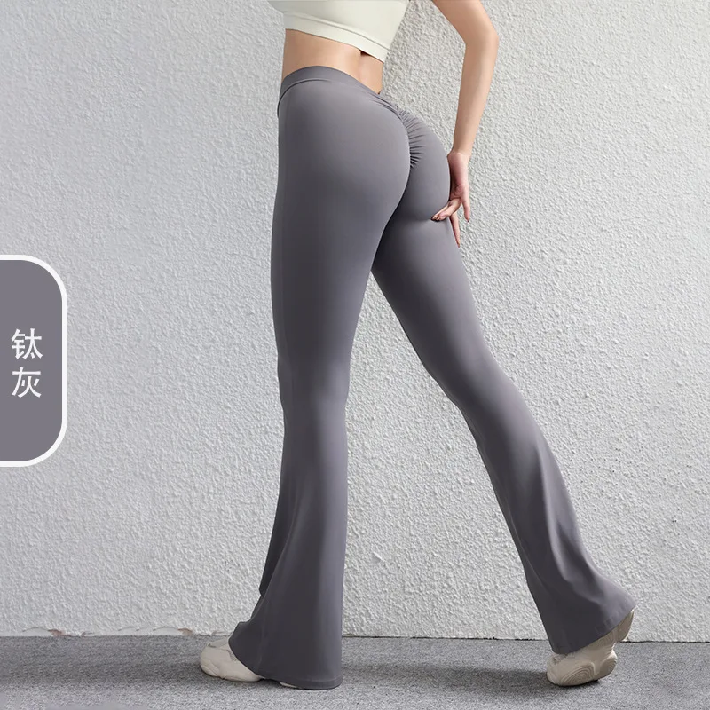 Autumn Flare Leggings Gym Women Yoga Pants Back Waist V Scrunch Leggings Push Up Butt Lifting Fitness Sports Workout Clothes