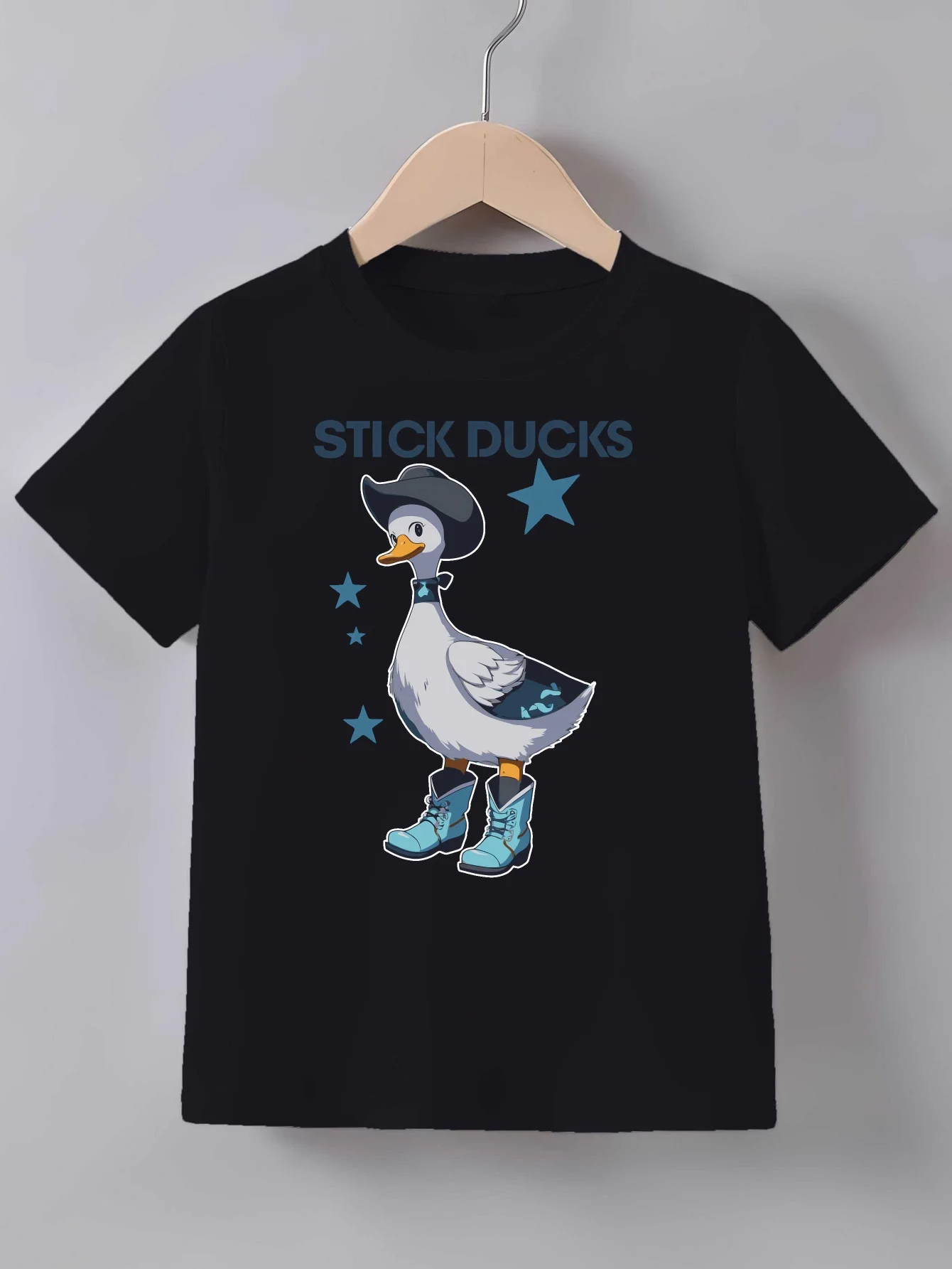 Kids Family Matching T Shirt Cowboy Duck Stick Ducks Cartoon Print Short Sleeve Cotton Tops For Boys Girls Daily Casual Outfit