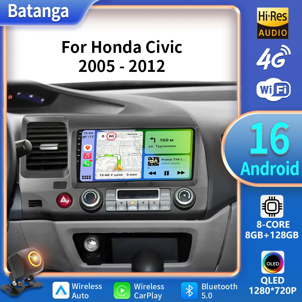 For Honda Civic 8th 8gen 2005 2006 2007 2008 2009 2010 2011 2012 Auto Radio Stereo GPS Navigation Multimidia Player Screen