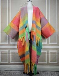 Winter New Fashion Women's Multicolor Fuzzy Long Cardigans Oversized Riche Lady Open Front Warm Loose Cardigans Soft Robe