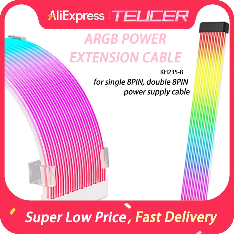 TEUCER ARGB Extension Cable For Computer Power Supply Motherboard 24PIN GPU 8PIN Light Multi-interface Expansion Case Decoration