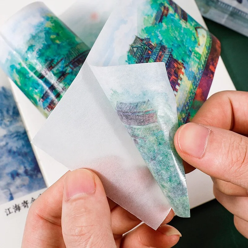 1 لفة اشي ورقة الصين المشهد اللوحة سلسلة كتيب ألبوم الصور مذكرات DIY شريط لاصق مزخرف