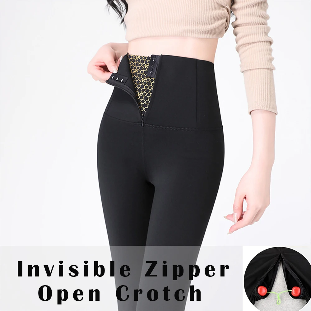 

Zipper Crotch High Waist Tummy-control Yoga Pants Sports Fitness Sexy Leggings Tight Women