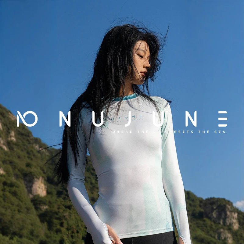 NuJune Women's Surf Tops Swimsuit UV Protection Long Sleeve Rash Guard Pants Set Quick-Dry Bathing Suit Diving Beachwear