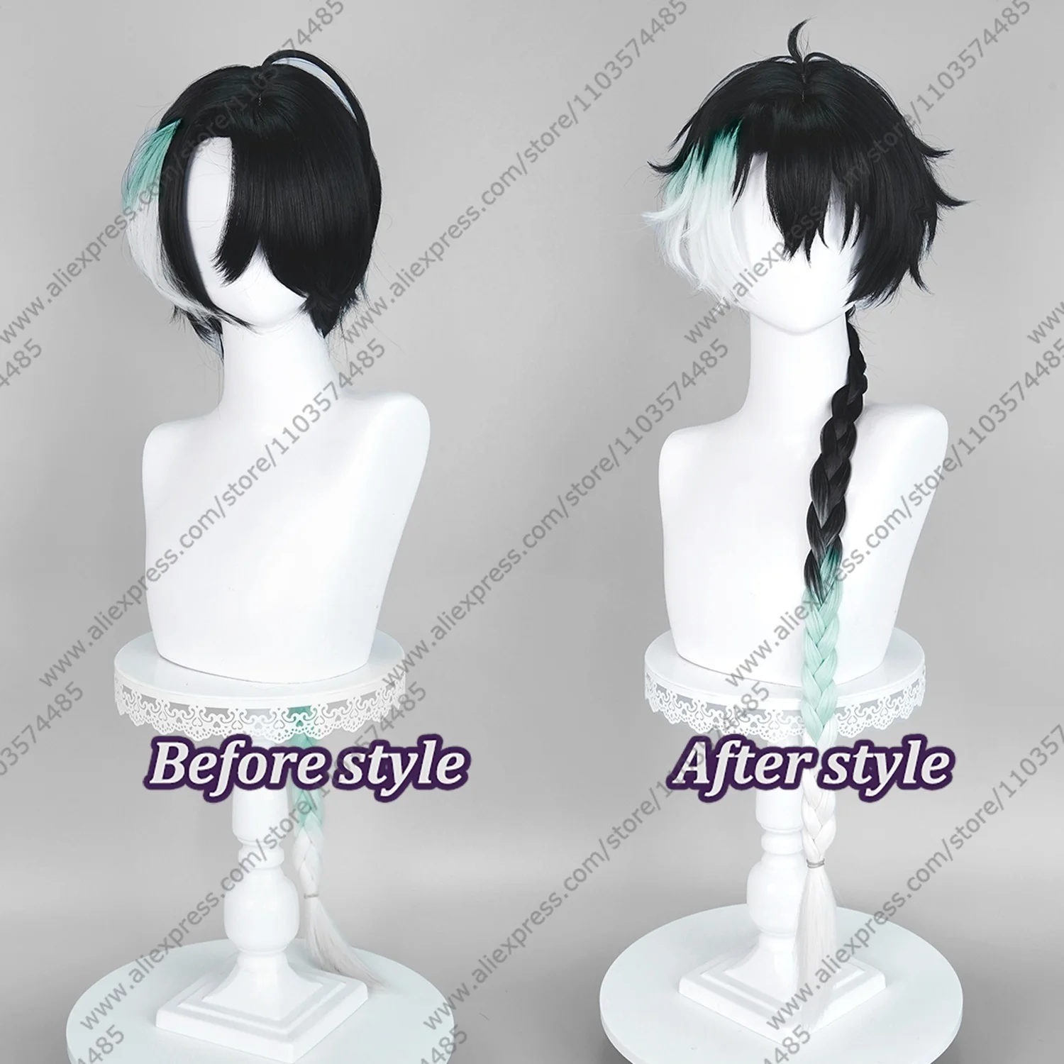 Anime WuWa Jingran Cosplay Wigs 98cm Long Black Green White Dyed Wig Heat Resistant Synthetic Hair view 2
