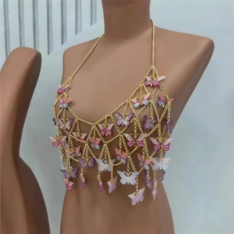 31BF Elegant Butterfly Pendant Necklace Body Chain Beach Vacation Jewelry Bra Chain