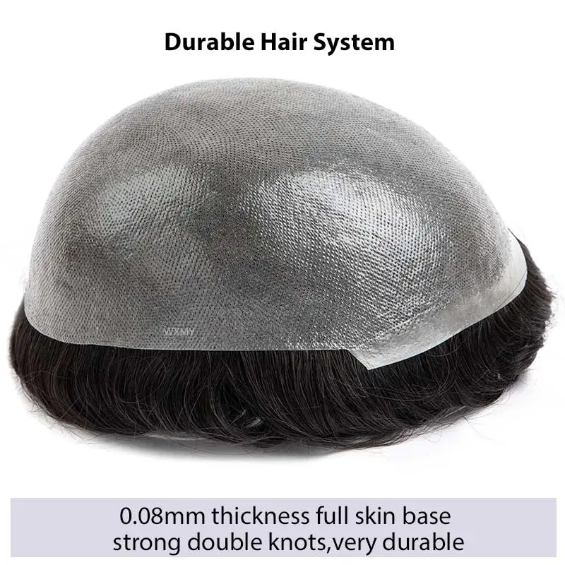 Clearance Strong Double Knots 0.08mm Full Skin Male Hair Prosthesis Natural Human Hair Men's Wigs Toupee Men Capillary Systems