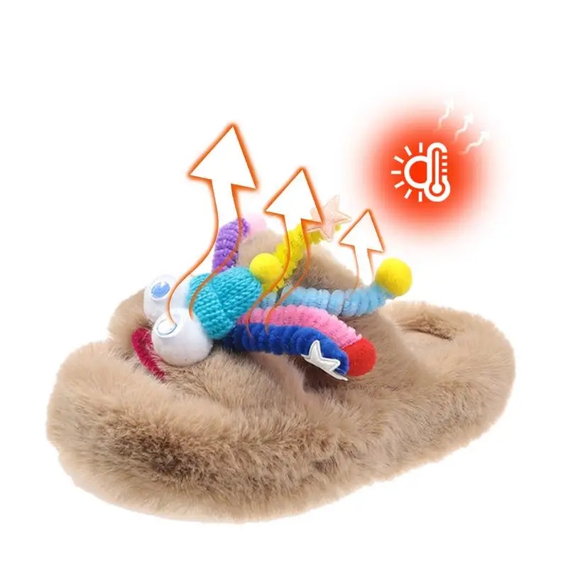 گرم چپل رنگین بڑی آنکھوں کی گڑیا ڈیزائن Fluffy Winter Furry Slippers For Women Indoor Warm Funny Non-Slip Slippers