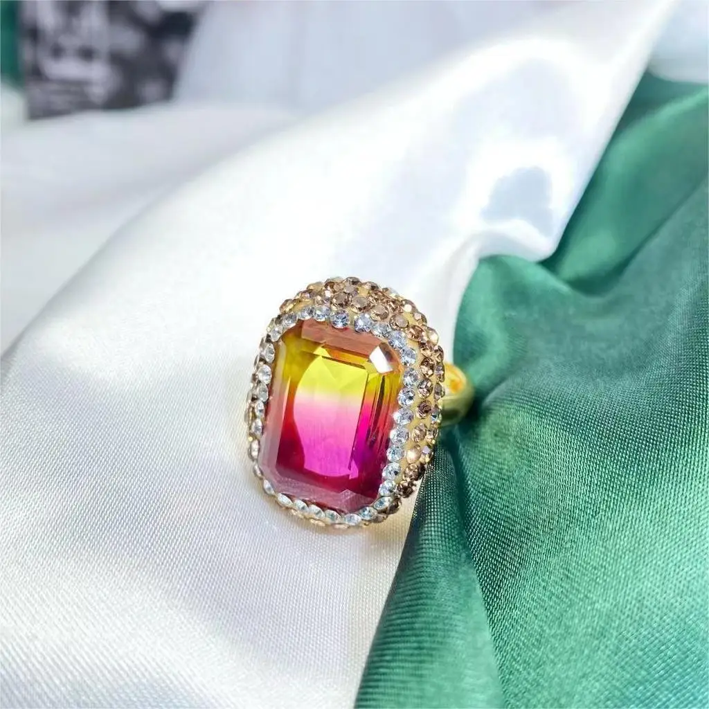

Natural rainbow sultan stone women's design sense niche fashion ring retro high-end ring