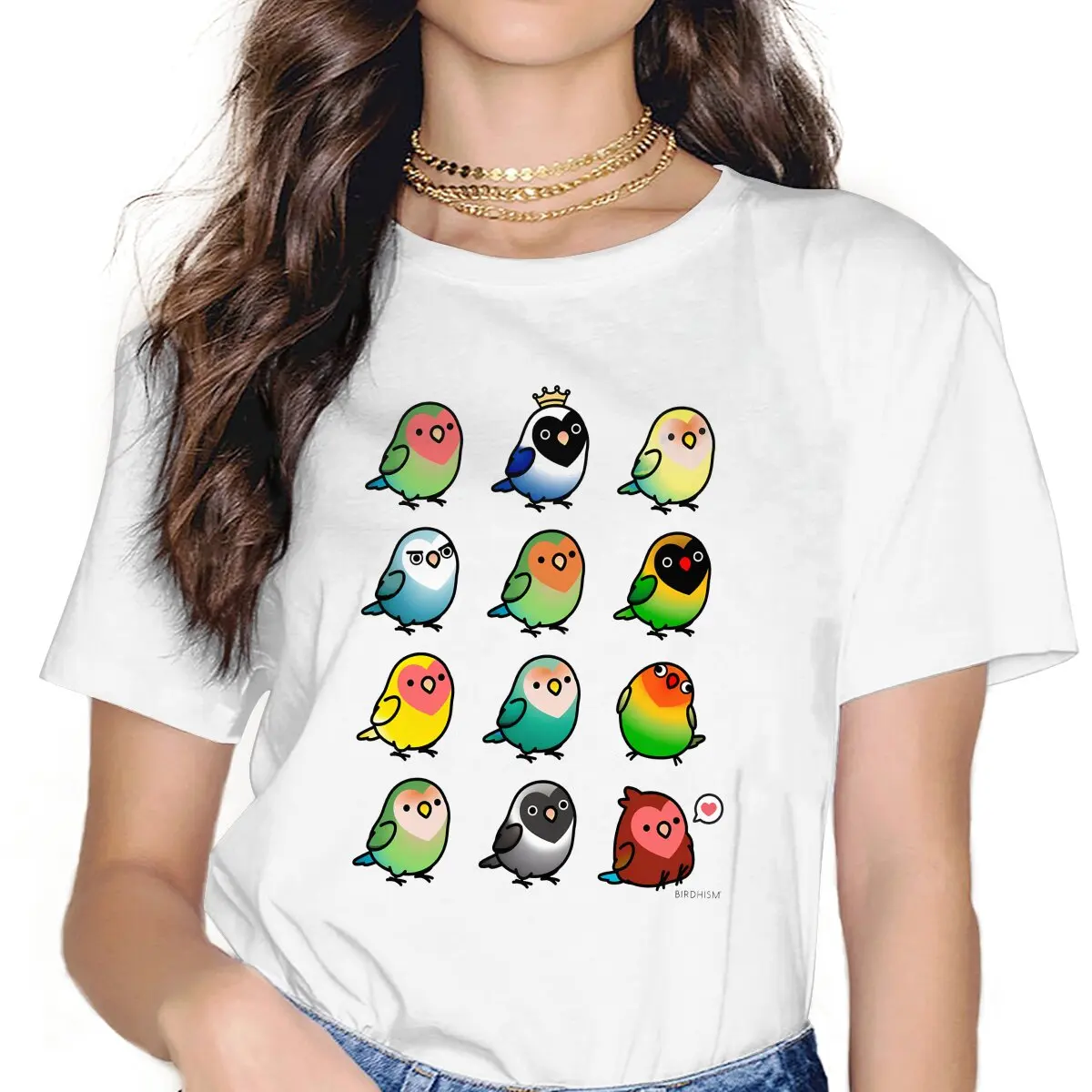 Chubby Lovebirds Women TShirt Parrot Birds Pet Girls Y2k Graphic Tops O-neck Polyester Female T Shirt Humor Gift